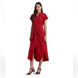 Lauren Ralph Lauren Tie Front Cotton Blend Shirtdress